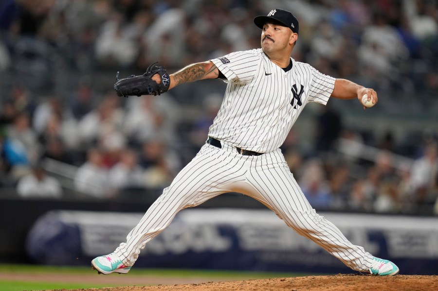 FILE - New York Yankees pitcher Nestor Cortes throws during the fourth inning of a baseball game against the Boston Red Sox at Yankee Stadium Thursday, Sept. 12, 2024, in New York. (AP Photo/Seth Wenig, File)