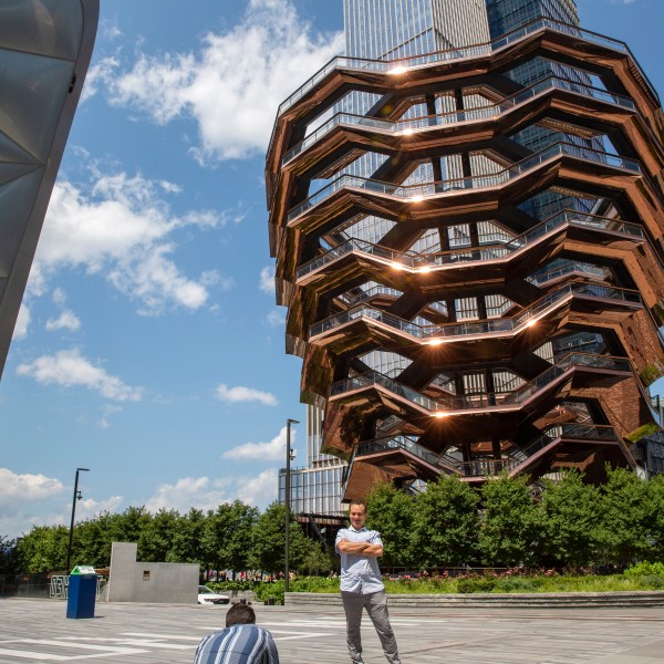 FILE - Vessel, a tourist attraction in Hudson Yards in the Manhattan borough of New York City, is closed to visitors on July 30, 2021. (AP Photo/Ted Shaffrey, file)