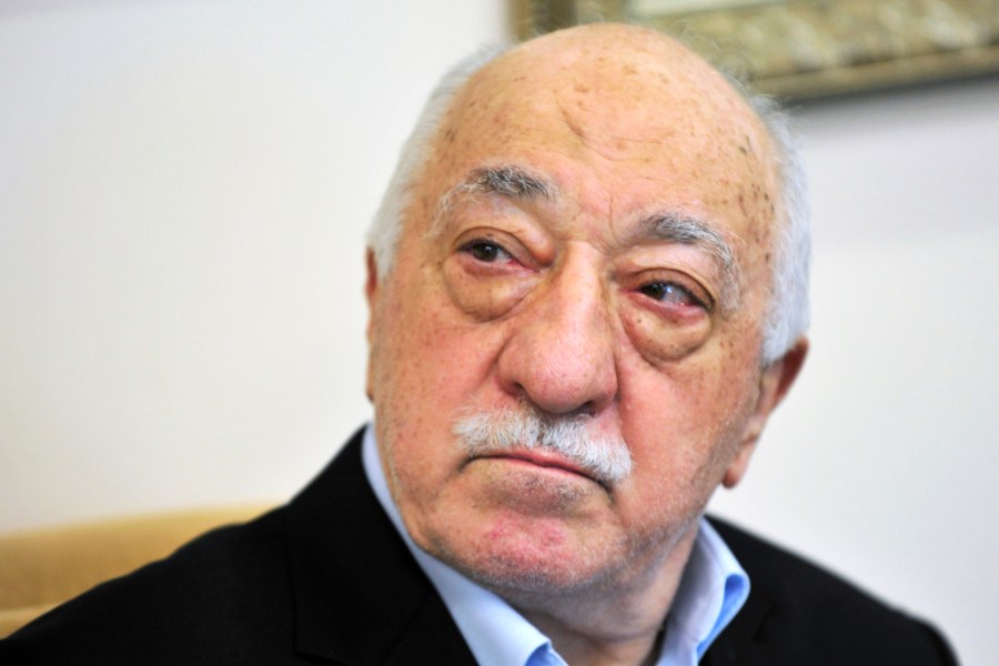 FILE - Turkish Islamic cleric Fethullah Gulen speaks to members of the media at his compound in Saylorsburg, Pa. in July 2016. (AP Photo/Chris Post, File)