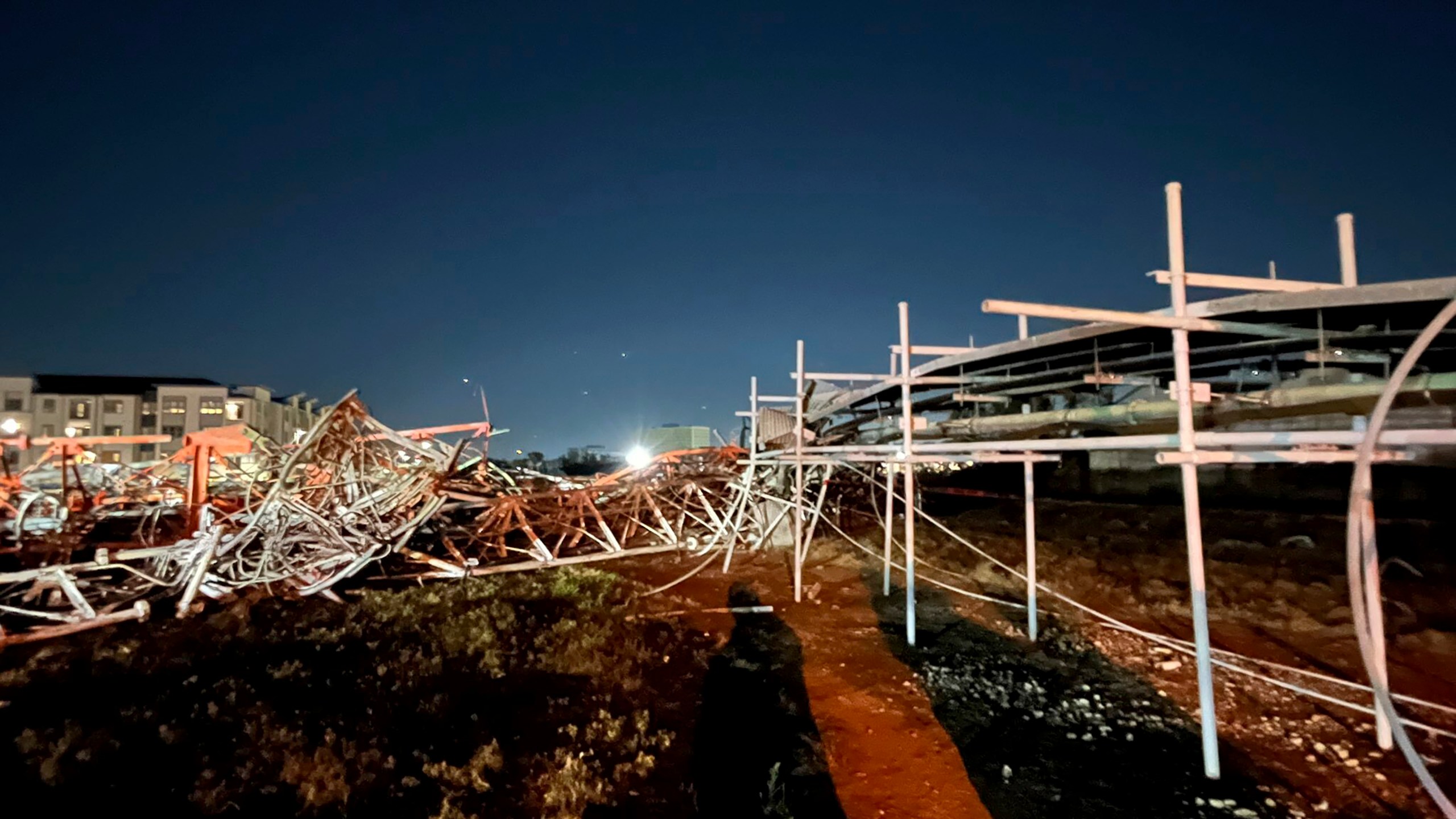 This image provided by the Houston Fire Department shows the destruction caused by a helicopter crash in the city's Second Ward, Sunday, Oct. 20, 2024. (Houston Fire Department via AP)