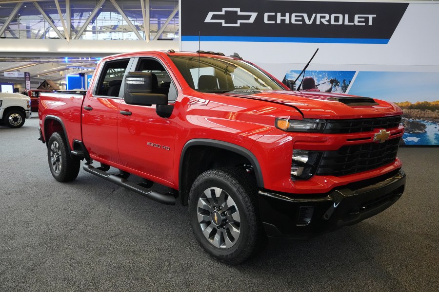 FILE - A 2024 Chevrolet Silverado 2500 HD Custom truck is shown at the Pittsburgh International Auto Show in Pittsburgh, Feb. 15, 2024. (AP Photo/Gene J. Puskar, File)