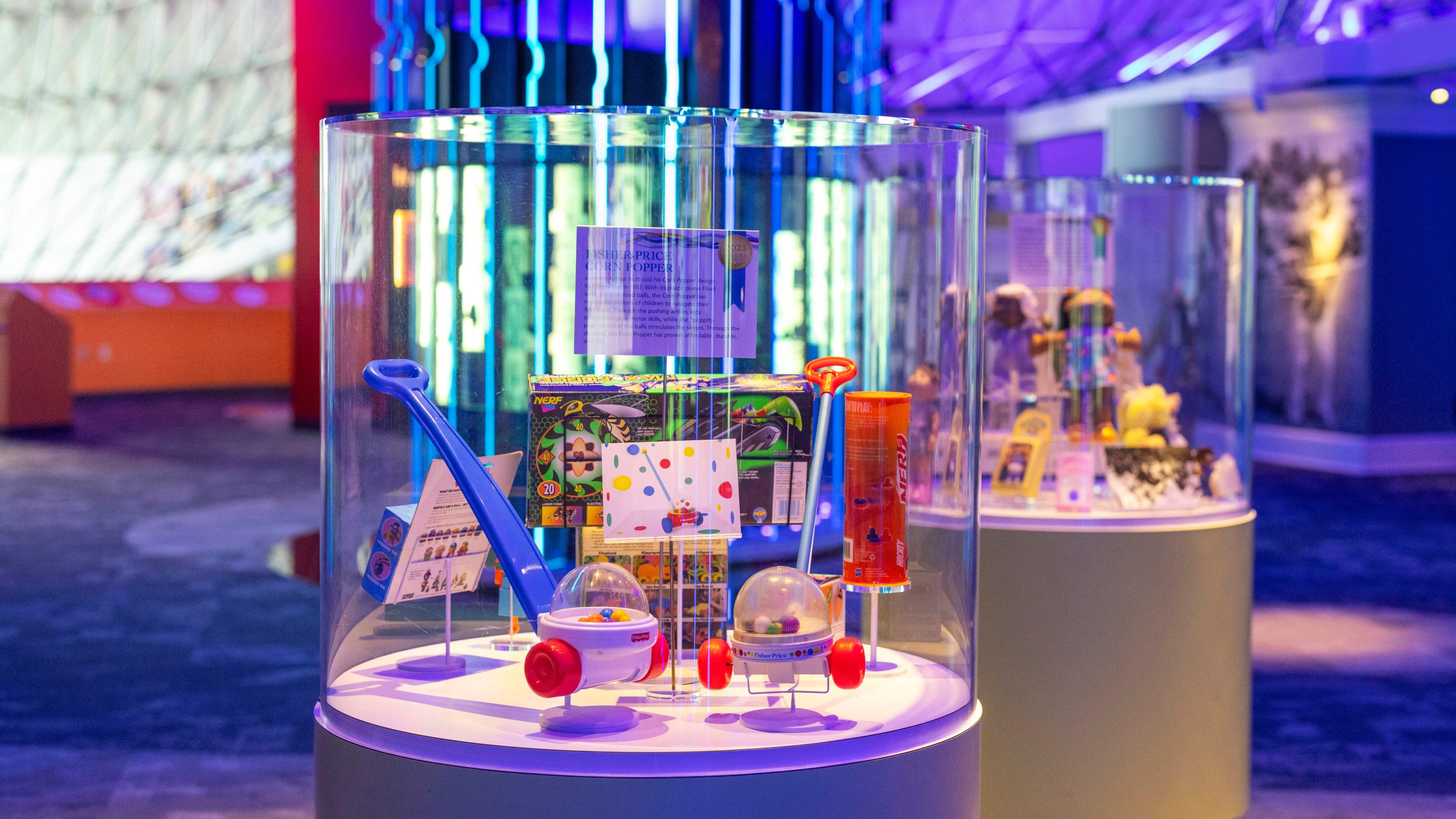 The Fisher-Price Corn Popper toys on displays in the Hall of Fame at The Strong National Museum of Play, Tuesday, Oct. 15, 2024, in Rochester, N.Y. (AP Photo/Lauren Petracca)