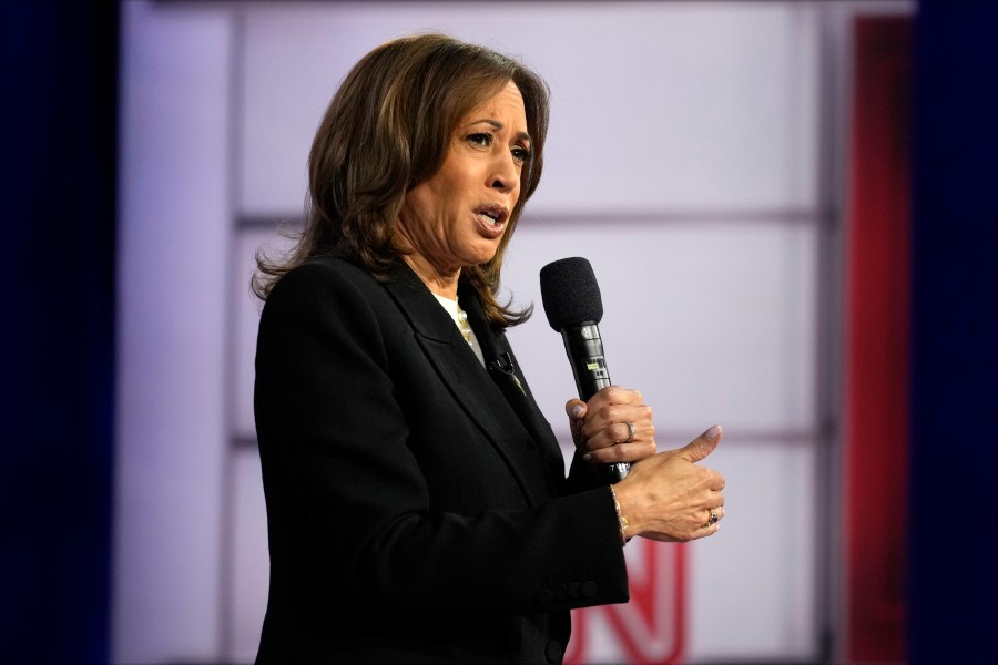 Democratic presidential nominee Vice President Kamala Harris speaks during a CNN town hall in Aston, Pa., Wednesday, Oct. 23, 2024. (AP Photo/Matt Rourke)