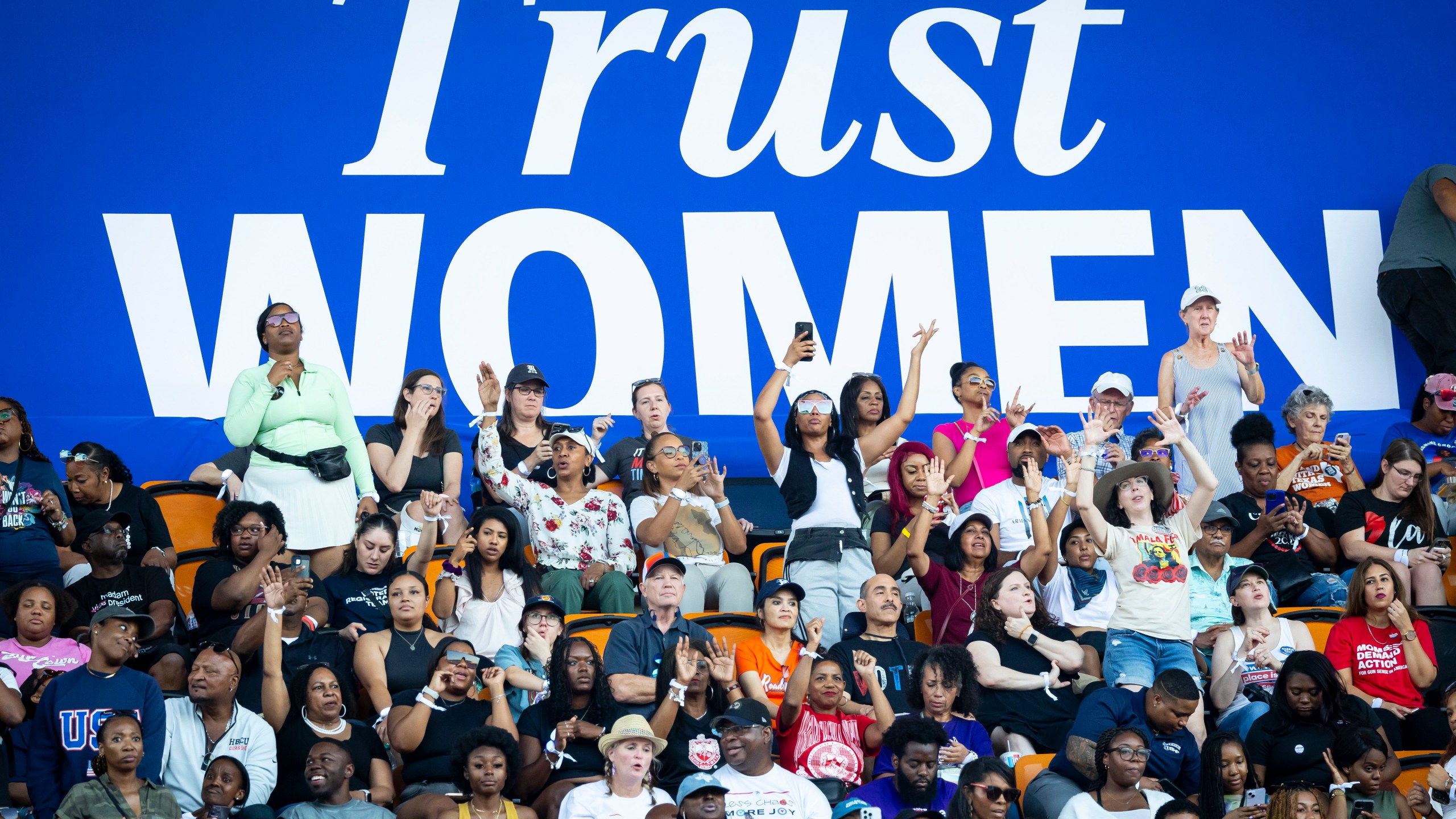 Supporters attend a rally for Democratic presidential nominee Vice President Kamala Harris on Friday, Oct. 25, 2024, in Houston. (AP Photo/Annie Mulligan)