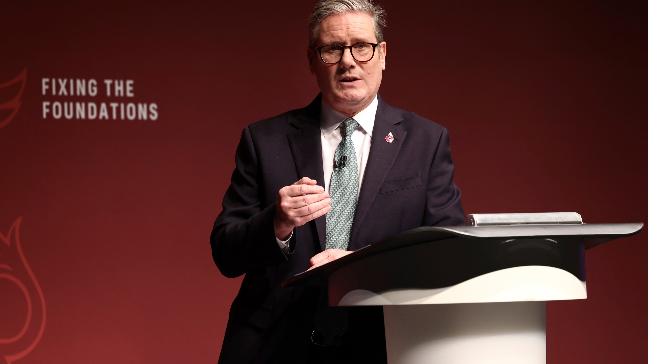 Britain's Prime Minister Prime Keir Starmer speaking at an event in the West Midlands, England, Monday, Oct. 28, 2024. (AP Photo/Darren Staples)