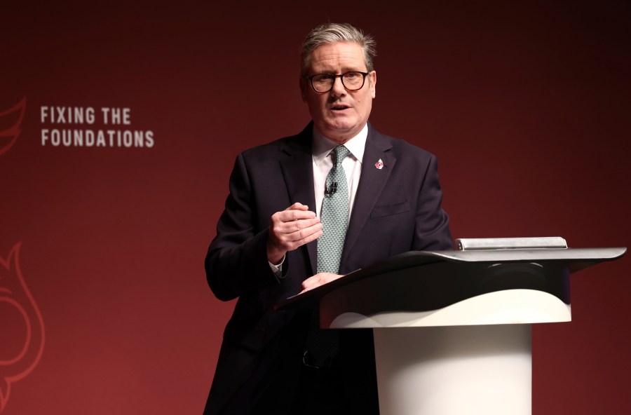 Britain's Prime Minister Prime Keir Starmer speaking at an event in the West Midlands, England, Monday, Oct. 28, 2024. (AP Photo/Darren Staples)