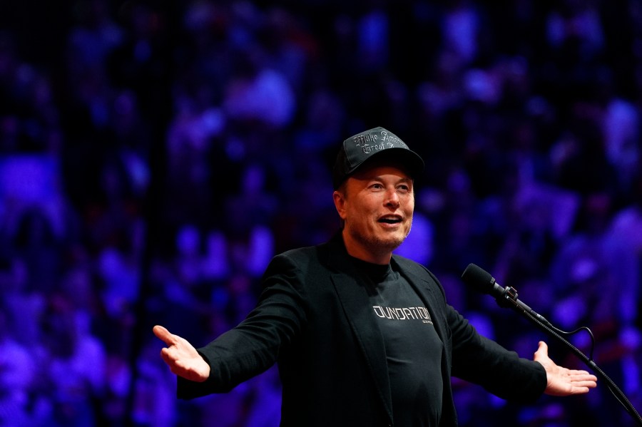 Elon Musk speaks a campaign rally for Republican presidential nominee former President Donald Trump at Madison Square Garden, Sunday, Oct. 27, 2024, in New York. (AP Photo/Julia Demaree Nikhinson)