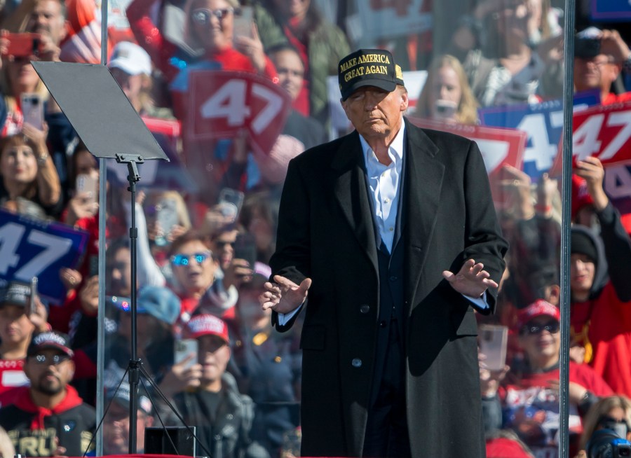 Republican presidential nominee former President Donald Trump speaks during a campaign rally at Albuquerque International Sunport, Thursday, Oct. 31, 2024, in Albuquerque, N.M. (AP Photo/Roberto E. Rosales)