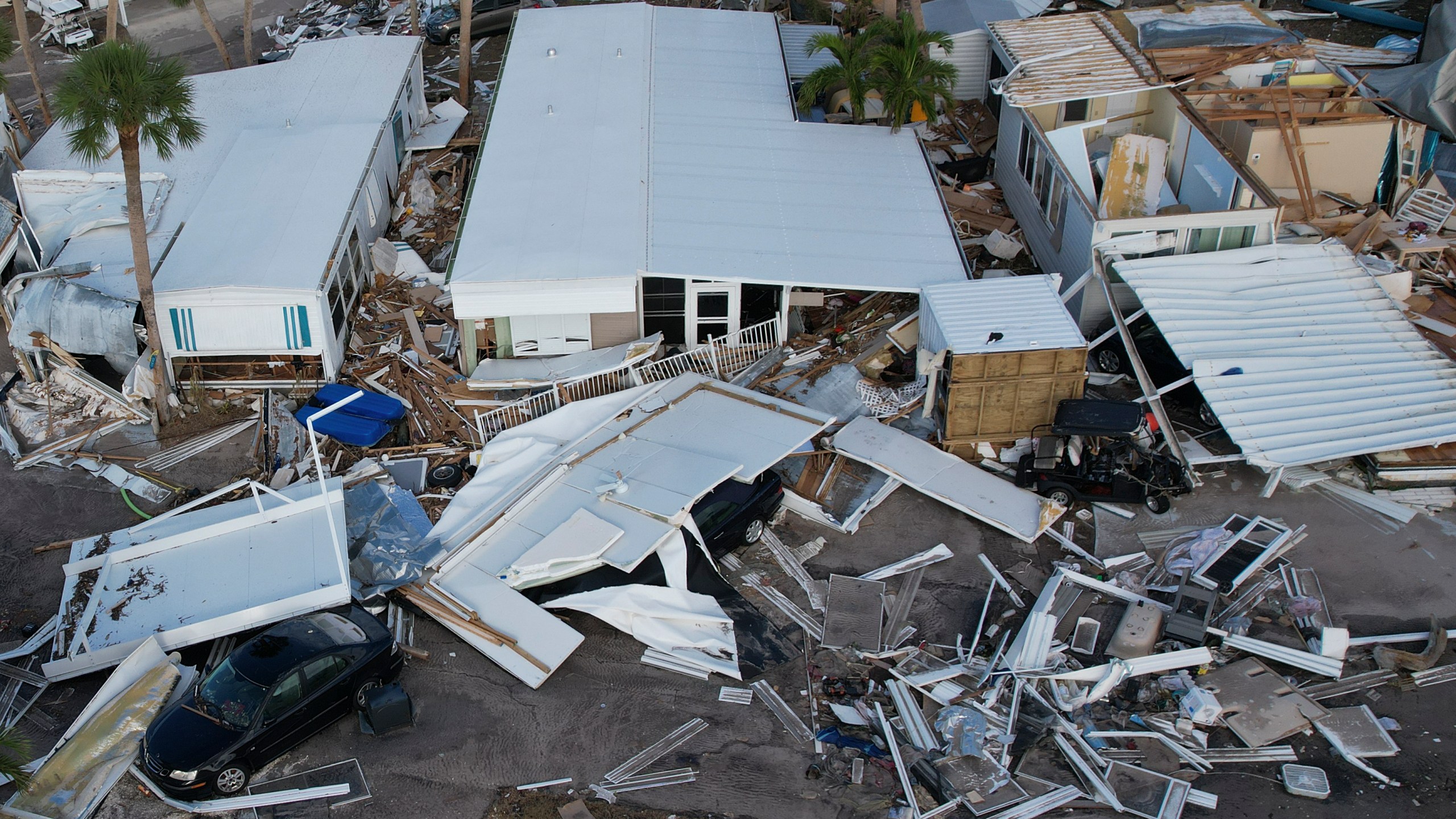 Damage of homes in Grove City, Florida, from Hurricane Milton