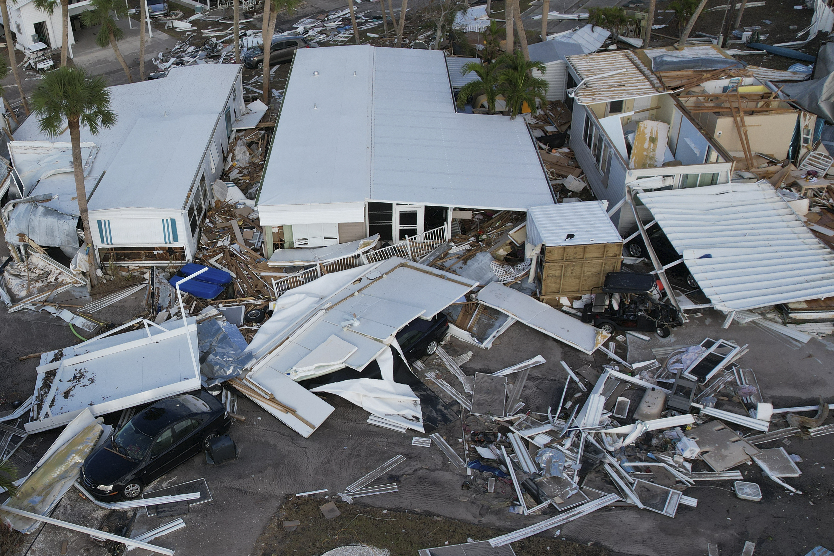 Damage of homes in Grove City, Florida, from Hurricane Milton