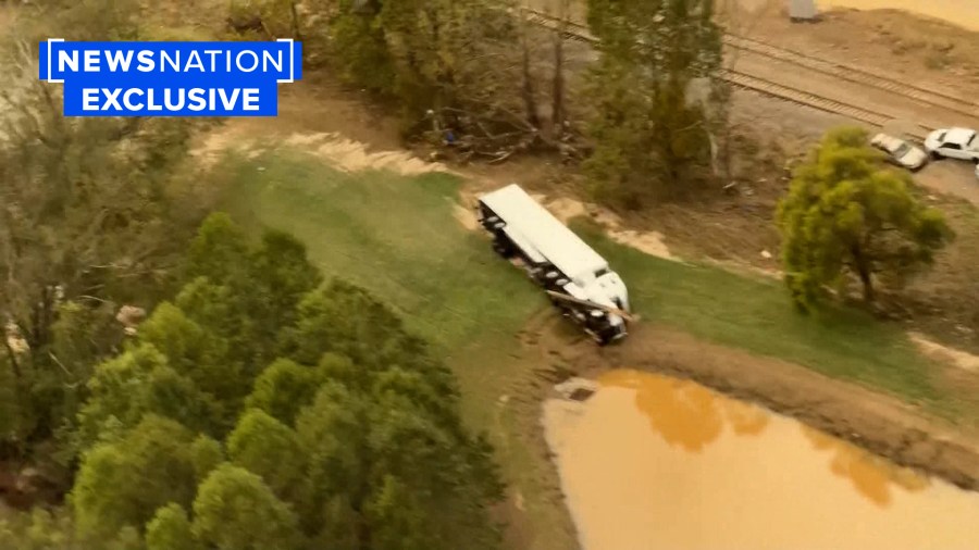 A truck lying on its side