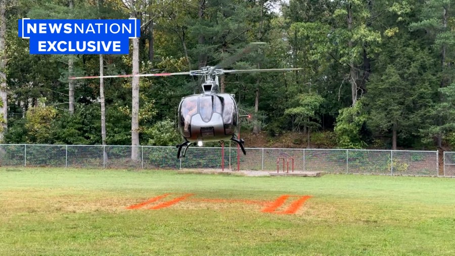 A helicopter takes off