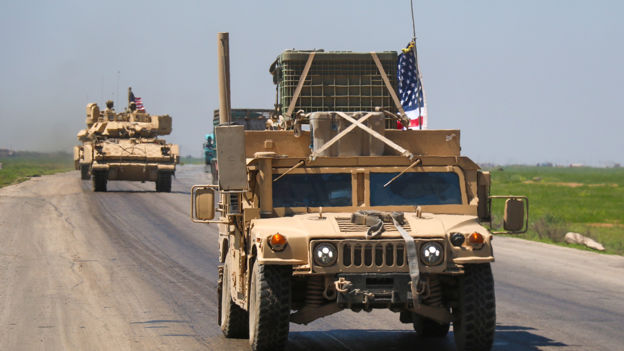 Military vehicles that the US military sent as a reinforcement, convoy to the bases controlled by PKK/YPG in Deir ez-Zor province in Syria, on August 13, 2023.