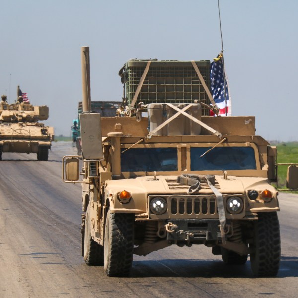 Military vehicles that the US military sent as a reinforcement, convoy to the bases controlled by PKK/YPG in Deir ez-Zor province in Syria, on August 13, 2023.