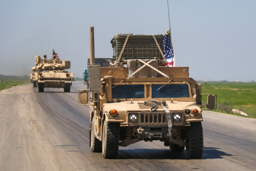 Military vehicles that the US military sent as a reinforcement, convoy to the bases controlled by PKK/YPG in Deir ez-Zor province in Syria, on August 13, 2023.