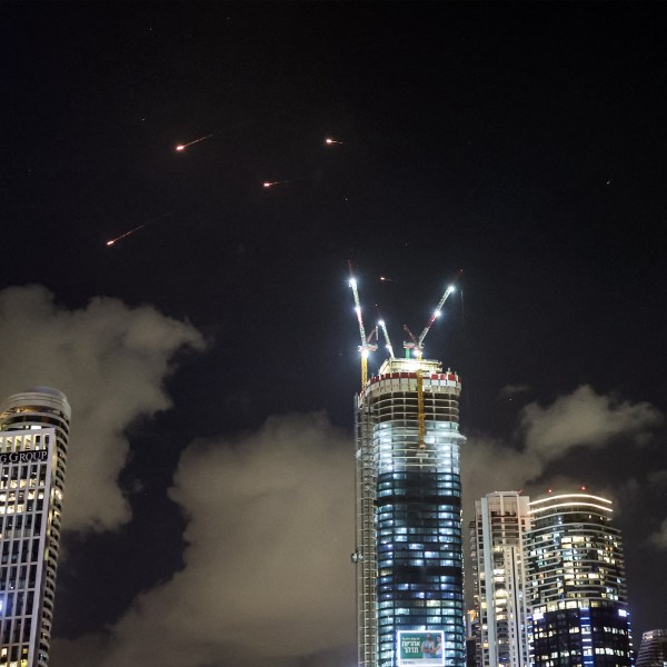 This picture shows projectiles being intercepted by Israel above Tel Aviv on October 1, 2024.