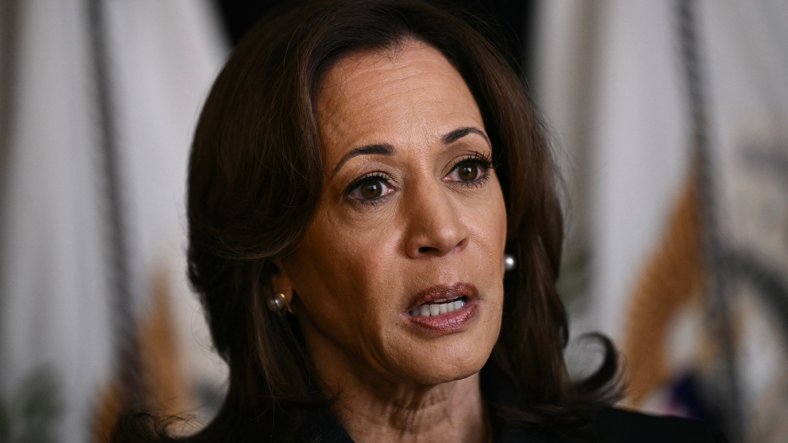 Kamala Harris speaks after Iran launched around 200 missiles on Israel, at the Josephine Butler Parks Center in Washington, DC on October 1, 2024.