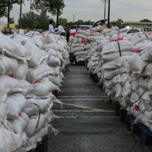 A general view of the sandbags to be distributed as part of precautionary measures in anticipation of the arrival of Hurricane Milton on October 07, 2024, in Miami, Florida, United States.