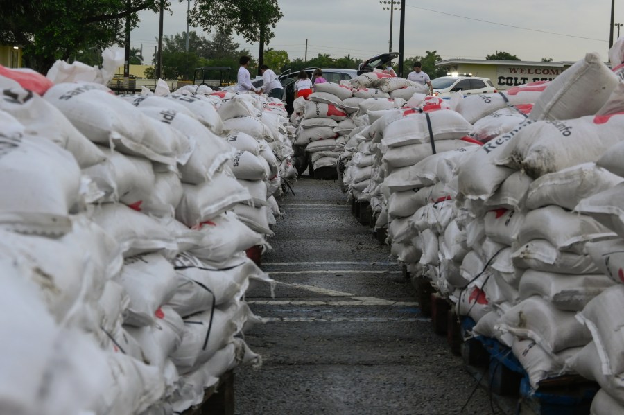 A general view of the sandbags to be distributed as part of precautionary measures in anticipation of the arrival of Hurricane Milton on October 07, 2024, in Miami, Florida, United States.