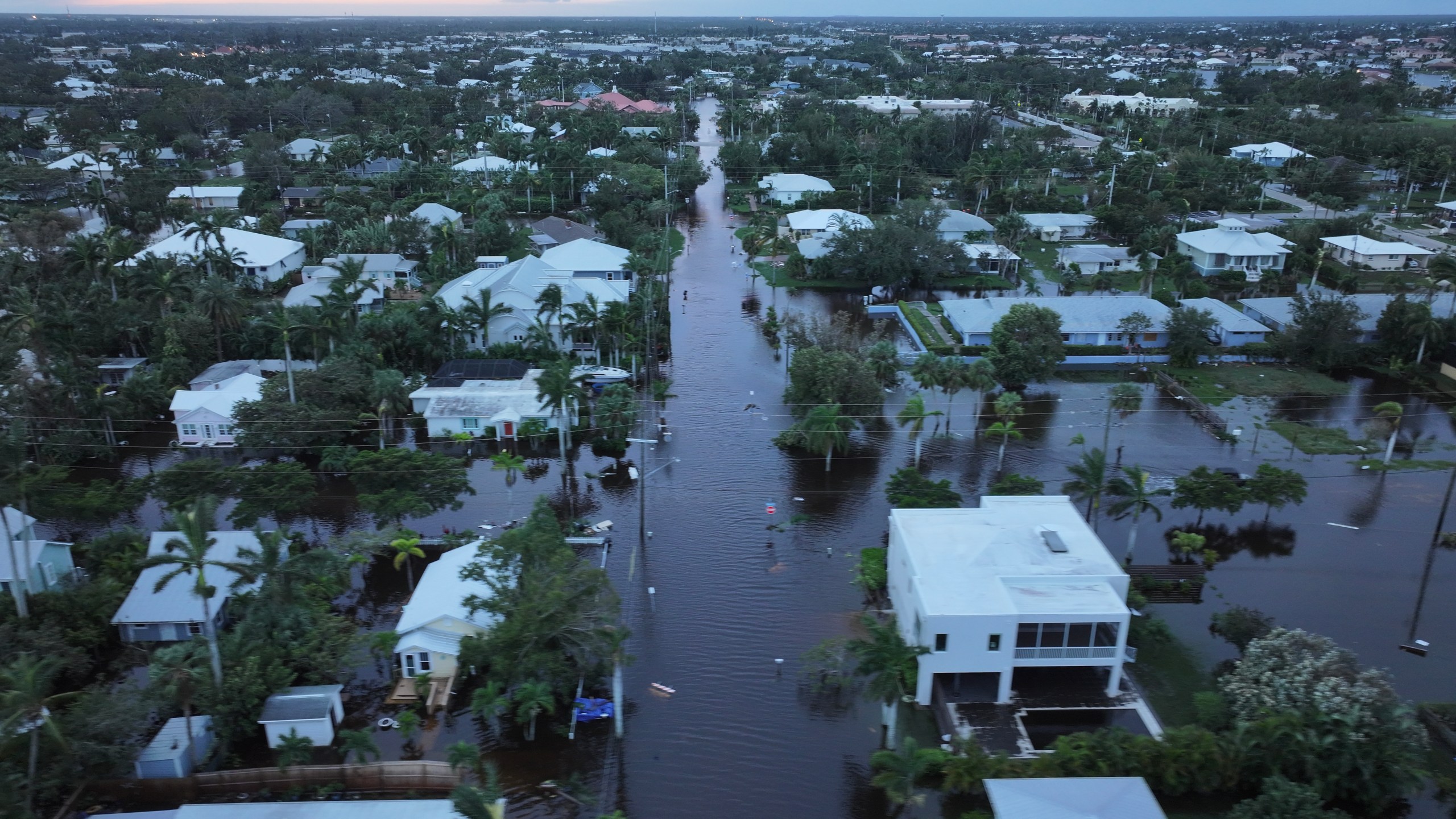 Flooded streets after Hurricane Milton came ashore.