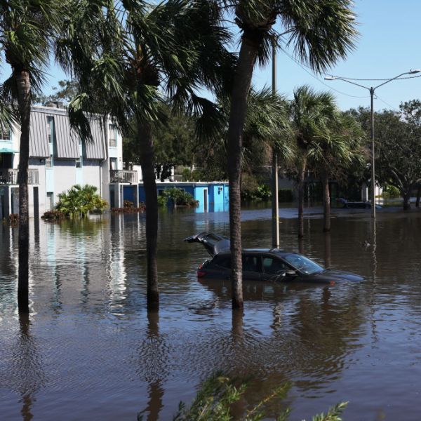 Cars are flooded in an apartment complex by Hurricane Milton.