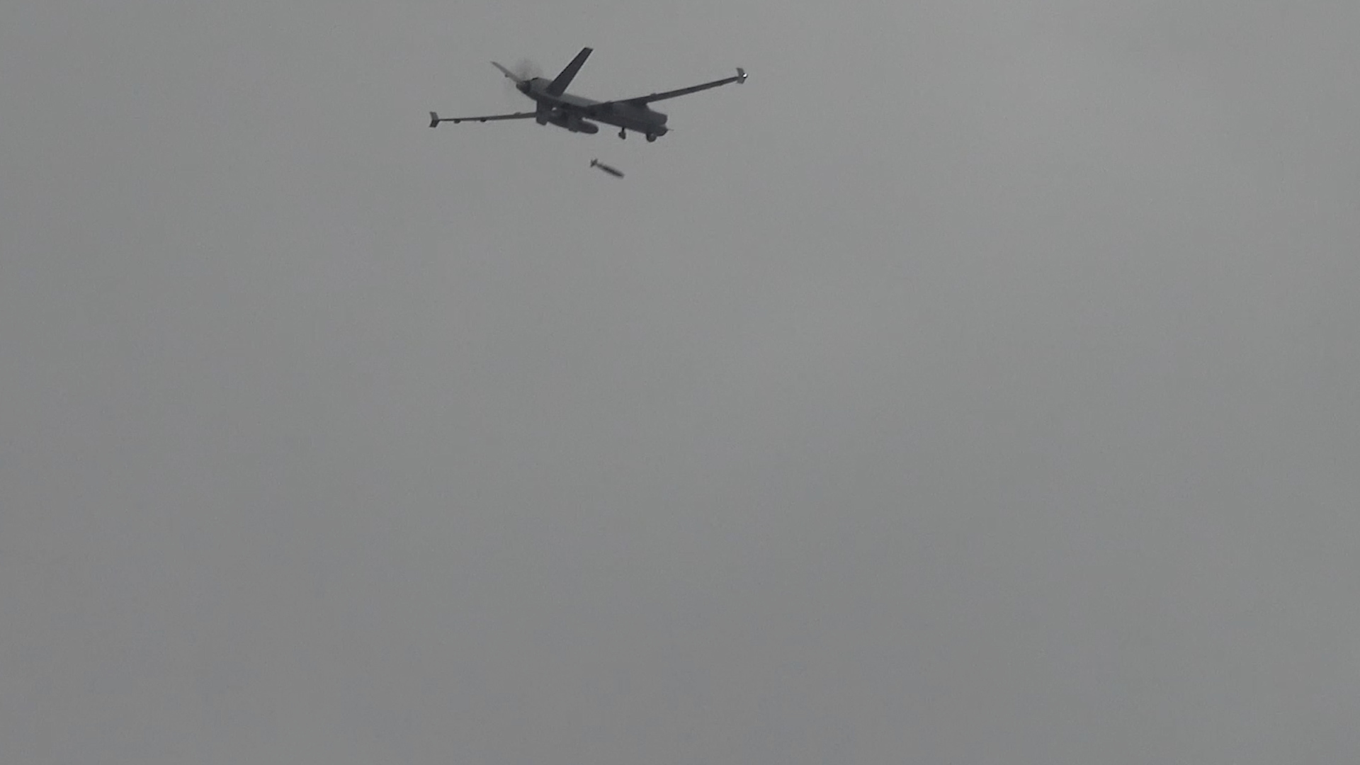 In this image made from video released by South Korea Defense Ministry, U.S. Air Force MQ-9 Reaper drone, releases a GBU-38 Joint Direct Attack Munition (JDAM) during a joint live-fire exercise between South Korea and the U.S. at an undisclosed location, Friday, Nov. 1, 2024. (South Korea Defense Ministry via AP)