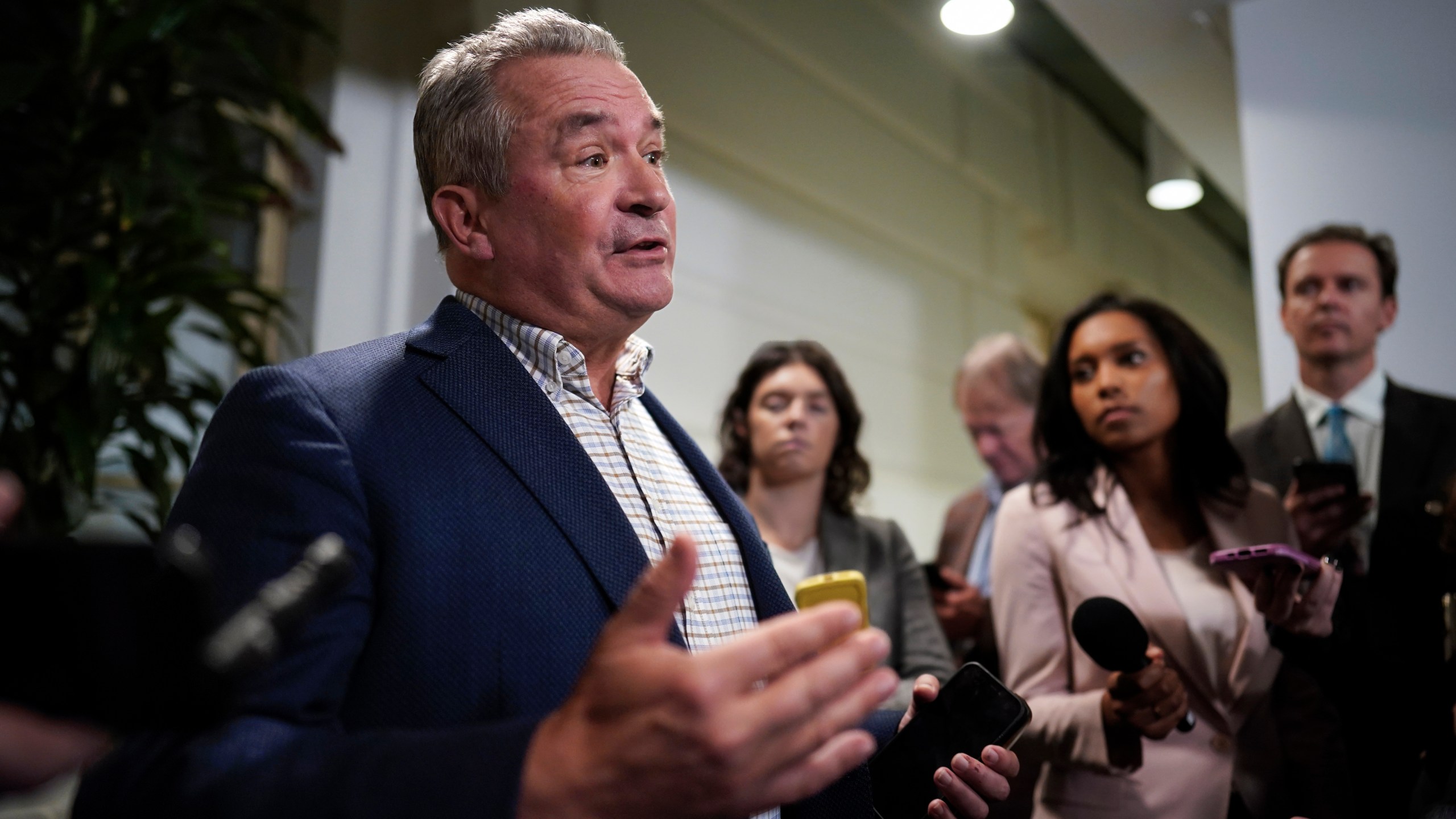 FILE - U.S. Rep. Don Bacon, R-Neb., speaks following a closed-door GOP meeting at the Capitol in Washington, Oct. 16, 2023. (AP Photo/J. Scott Applewhite, File)