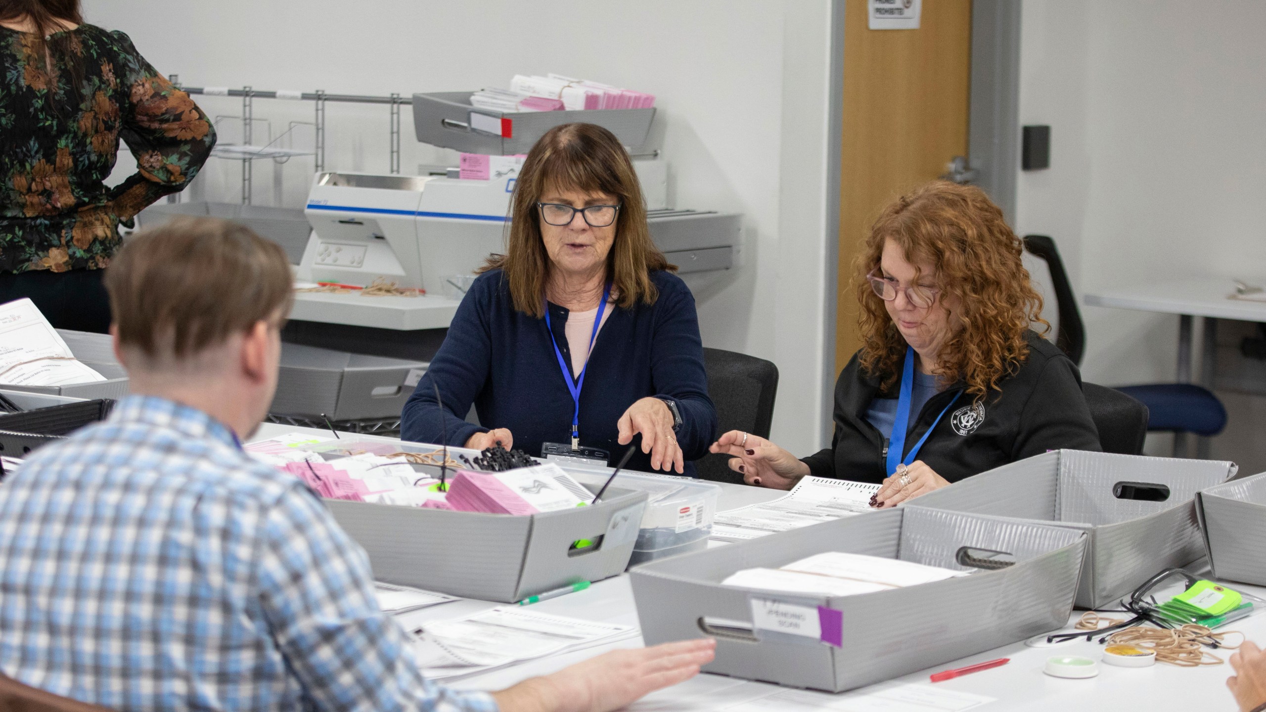 Washoe County election workers sort ballots at the Registrar of Voters Office in Reno, Nev., Tuesday, Oct. 29, 2024. (AP Photo/Tom R. Smedes)