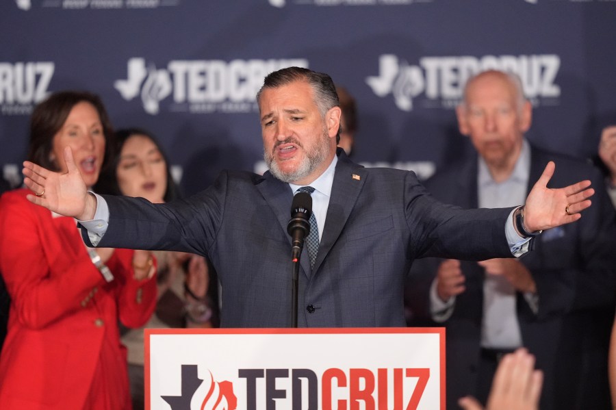 Sen. Ted Cruz, R-Texas, speaks during a watch party on election night, Tuesday, Nov. 5, 2024, at the Marriott Marquis in Houston. (AP Photo/LM Otero)