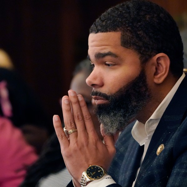 FILE - Jackson Mayor Chokwe Antar Lumumba watches a debate at the Mississippi Capitol on Feb. 7, 2023, in Jackson, Miss. (AP Photo/Rogelio V. Solis, File)