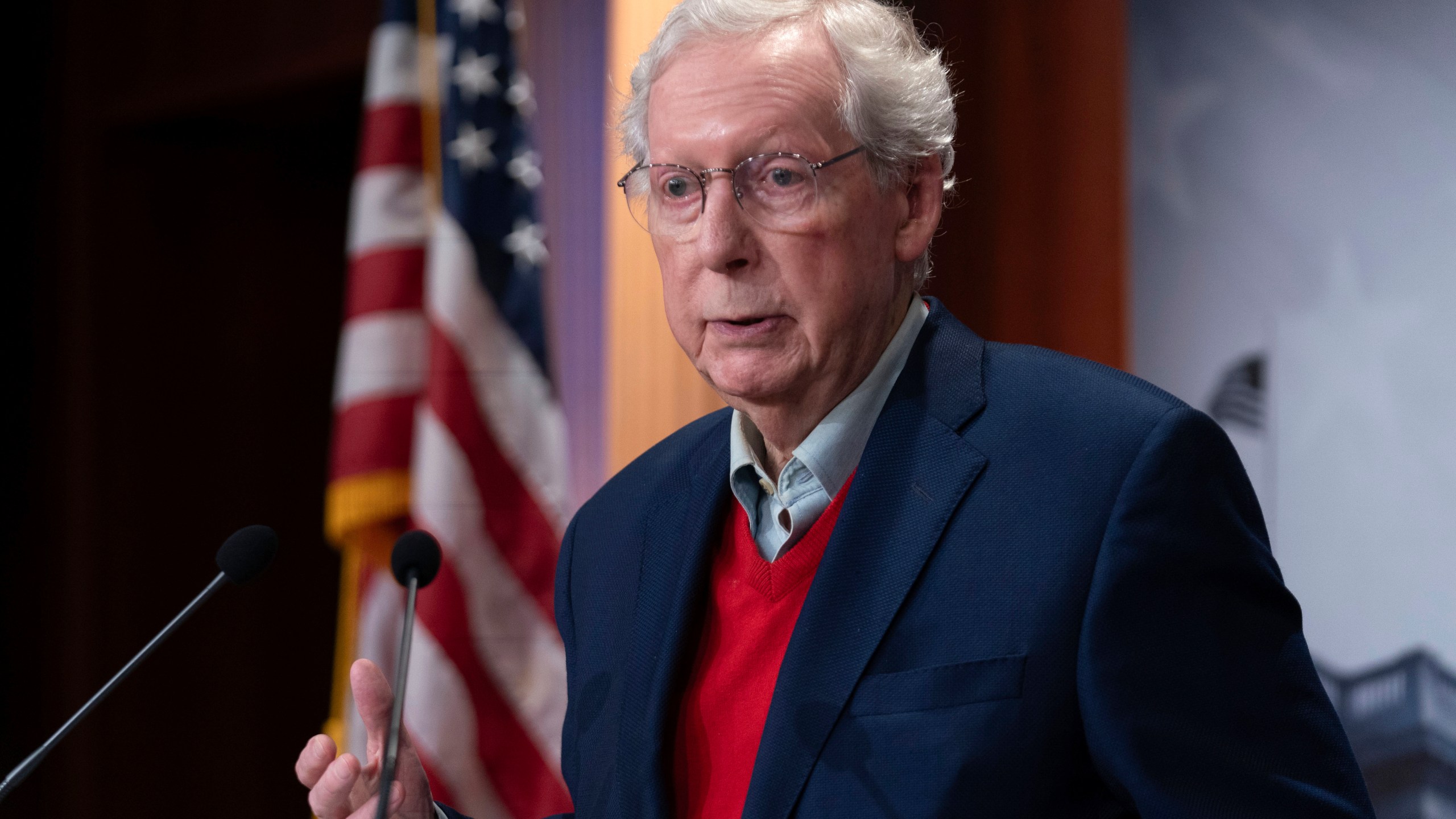 Senate Minority Leader Mitch McConnell R-Ky. speaks during a news conference about the election at the Capitol in Washington, Wednesday, Nov. 6, 2024. (AP Photo/Jose Luis Magana)