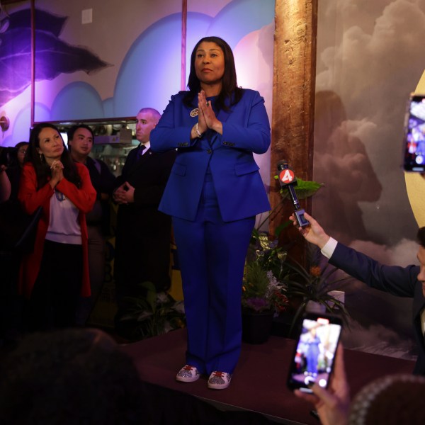 Mayor London Breed speaks during an election night watch party at Little Skillet in San Francisco on Tuesday, Nov. 5, 2024. (Gabrielle Lurie/San Francisco Chronicle via AP)