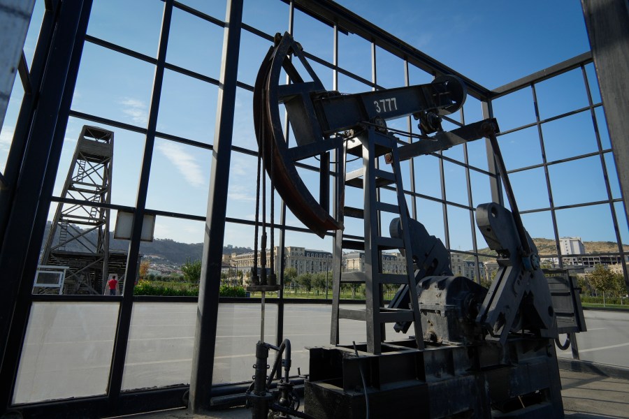 A pumpjack operates in Baku, Azerbaijan, Monday, Sept. 16, 2024. (AP Photo/Sergei Grits)