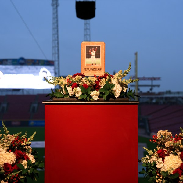 Baseball fans line up to pay their respects to Cincinnati Reds legend Pete Rose during a public visitation, Sunday, Nov. 10, 2024, at Great American Ball Park in Cincinnati. (AP Photo/Kareem Elgazzar)