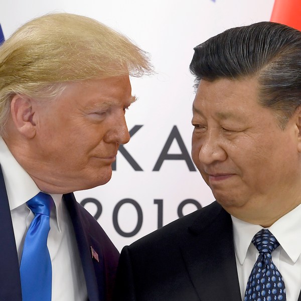 FILE - In this Saturday, June 29, 2019, file photo, U.S. President Donald Trump, left, meets with Chinese President Xi Jinping during a meeting on the sidelines of the G-20 summit in Osaka, Japan.(AP Photo/Susan Walsh, File)