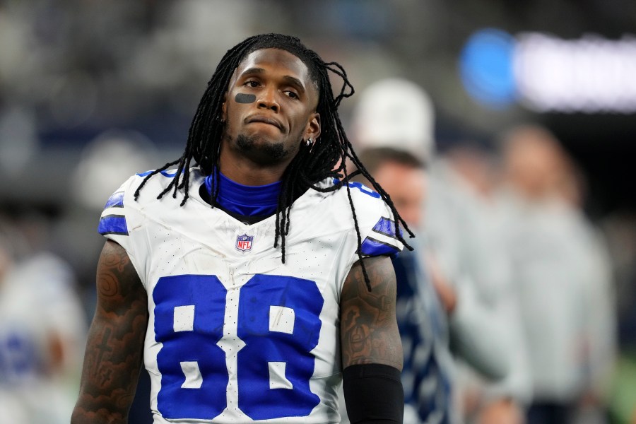 Dallas Cowboys wide receiver CeeDee Lamb walks along the sideline in the second half of an NFL football game against the Philadelphia Eagles in Arlington, Texas, Sunday, Nov. 10, 2024. (AP Photo/Jeffrey McWhorter)