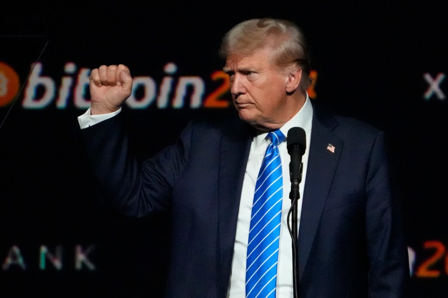 FILE - Then Republican presidential candidate former President Donald Trump speaks at the Bitcoin 2024 Conference on July 27, 2024, in Nashville, Tenn. (AP Photo/Mark Humphrey, File)