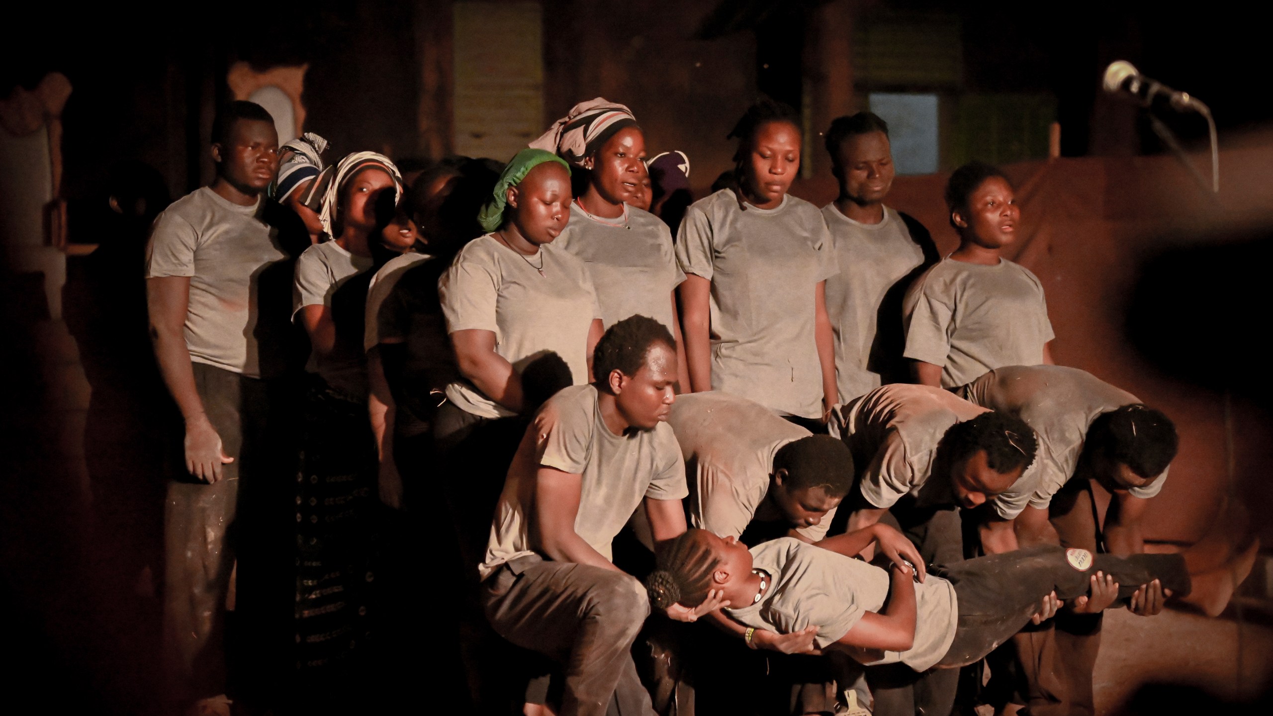 Actors participate in Recreatrales, an international theater festival held in Ouagadougou, Burkina Faso, Monday, Oct. 28, 2024. (AP Photo/Kilaye Bationo)