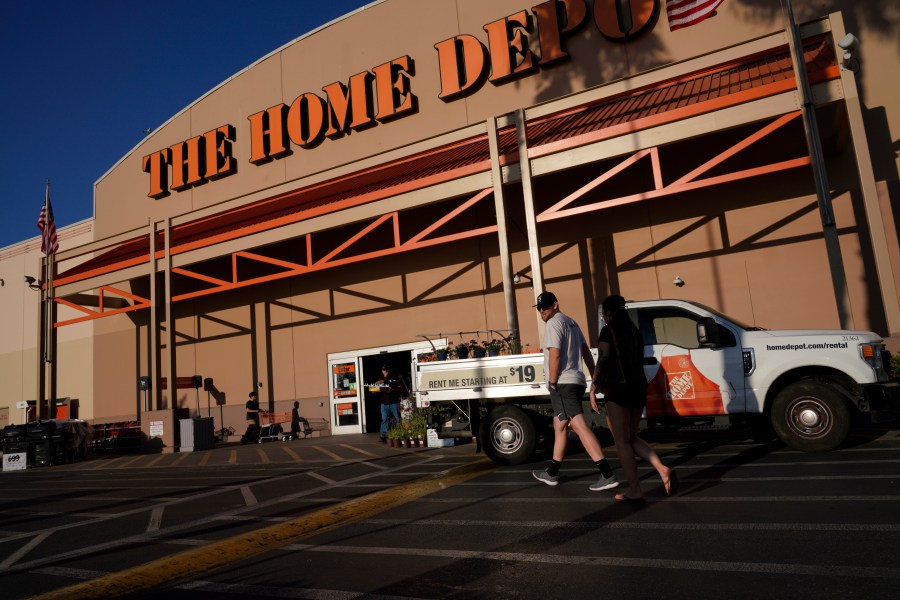 FILE - Customers arrive at The Home Depot store in the Van Nuys section of Los Angeles on July 24, 2023. (AP Photo/Richard Vogel, File)