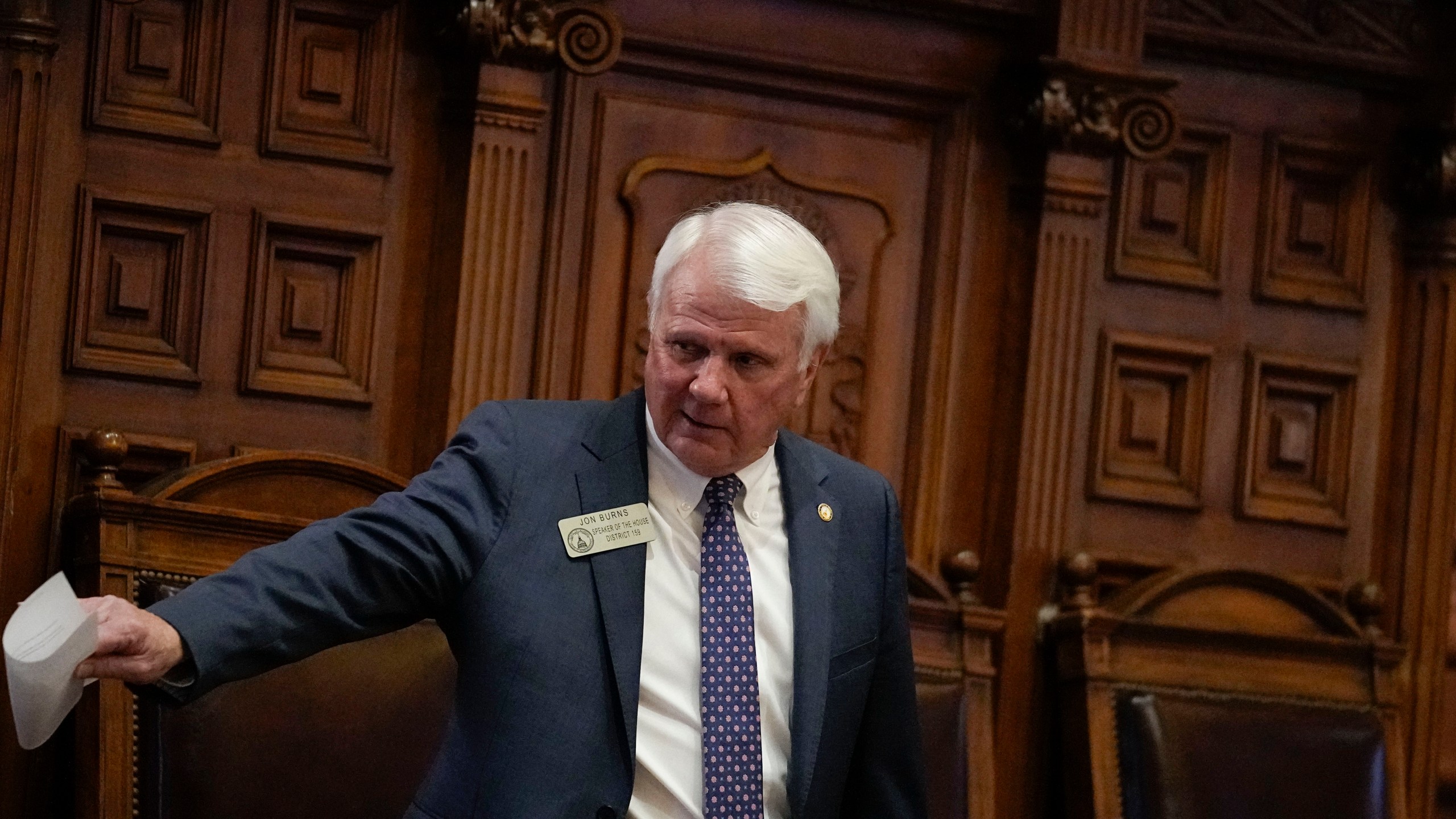 FILE - Georgia House Speaker Jon Burns, R-Newington speaks during the opening day of the Georgia General Assembly, Jan. 8, 2024, in Atlanta. (AP Photo/Brynn Anderson, File)