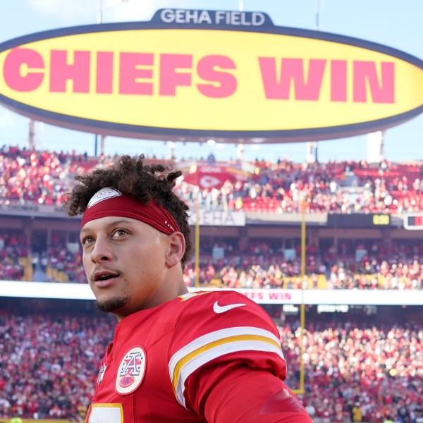 Kansas City Chiefs quarterback Patrick Mahomes pauses following an NFL football game against the Denver Broncos Sunday, Nov. 10, 2024, in Kansas City, Mo. The Chiefs won 16-14. (AP Photo/Ed Zurga)