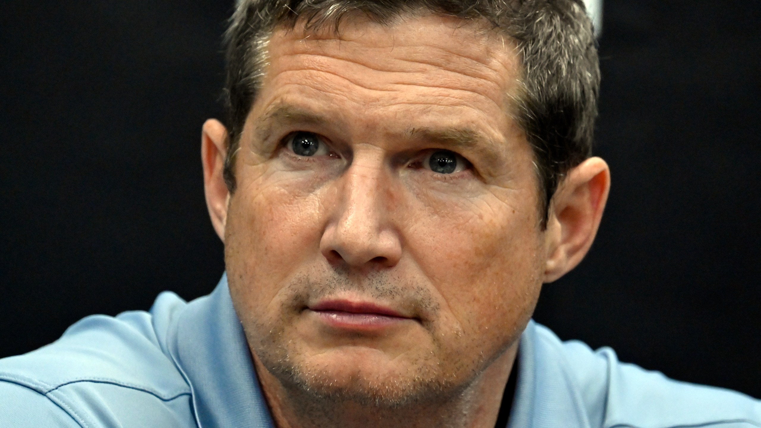 FILE - Florida Gulf Coast coach Karl Smesko talks during a news conference after an NCAA college basketball game in the Gulf Coast Showcase, Nov. 25, 2023, in Estero, Fla. (AP Photo/Steve Nesius, file)