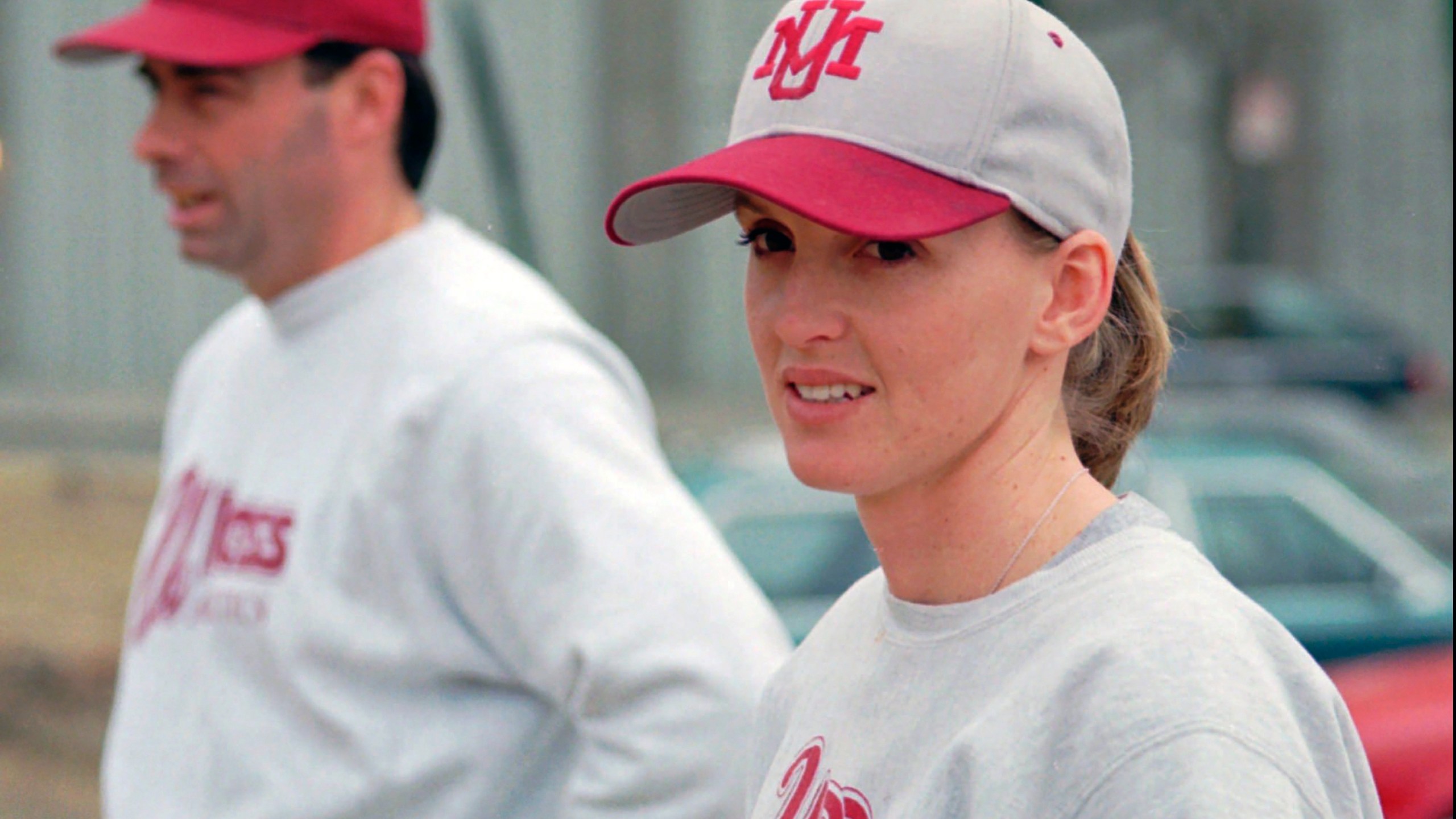 FILE - Massachusetts assistant baseball coach Julie Croteau watches the team during practice in Amherst, Mass., Feb. 28, 1995. (AP Photo/David Bruneau, File)