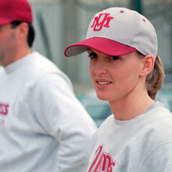 FILE - Massachusetts assistant baseball coach Julie Croteau watches the team during practice in Amherst, Mass., Feb. 28, 1995. (AP Photo/David Bruneau, File)