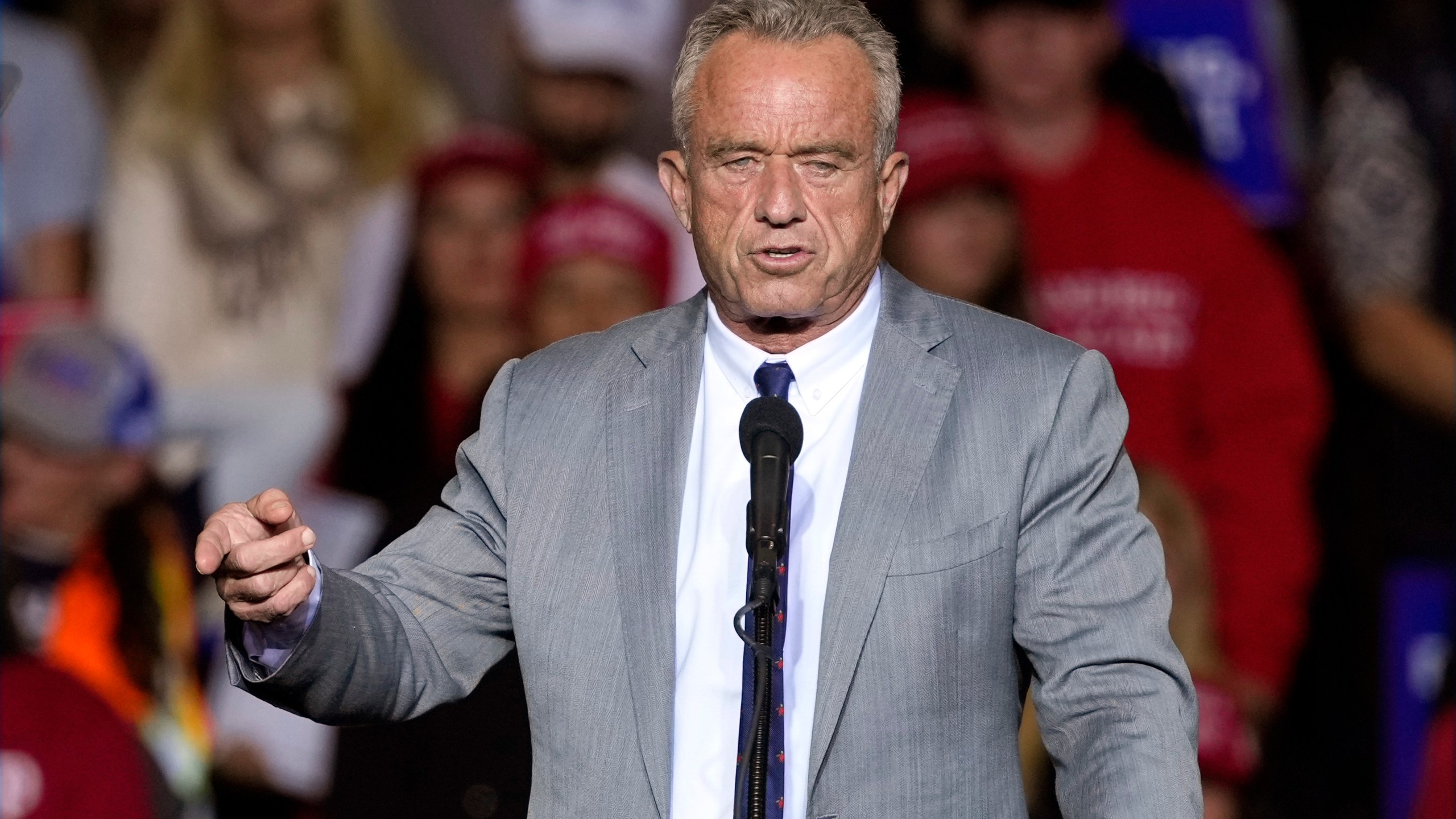 FILE - Robert F. Kennedy Jr., speaks before Republican presidential nominee former President Donald Trump at a campaign event Nov. 1, 2024, in Milwaukee. (AP Photo/Morry Gash, File)