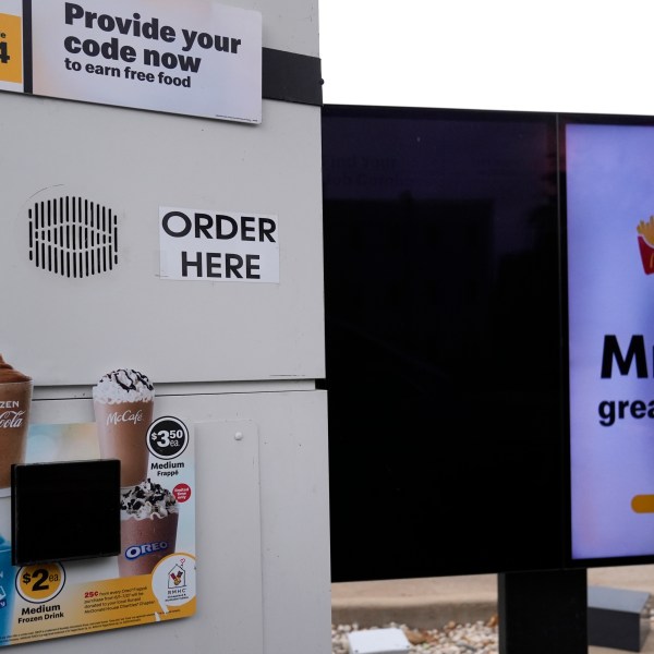 Pictured is a McDonald's drive through selection kiosk Wednesday, Oct. 23, 2024, in Chicago. (AP Photo/Charles Rex Arbogast)