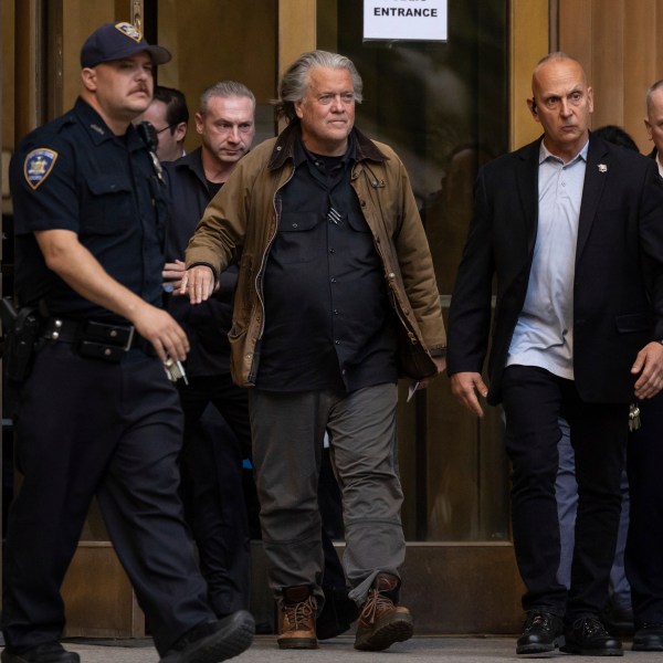 Steve Bannon exits Manhattan criminal court in New York, Tuesday, Nov. 12, 2024. (AP Photo/Yuki Iwamura)