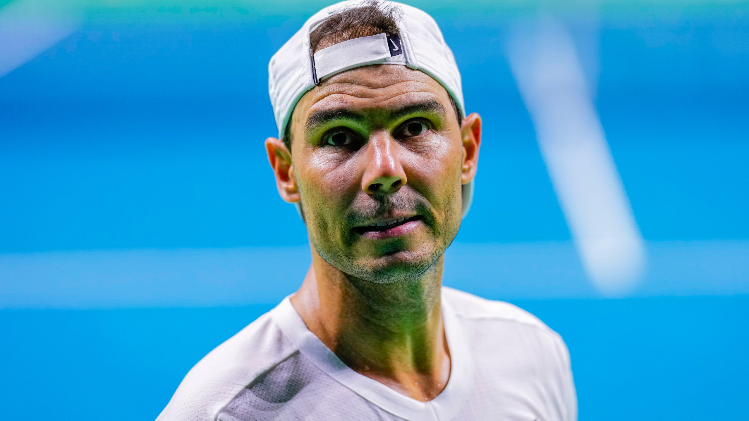 Spain's tennis player Rafael Nadal attends a training session in Malaga, southern Spain, on Tuesday, Nov. 19, 2024. (AP Photo/Manu Fernandez)