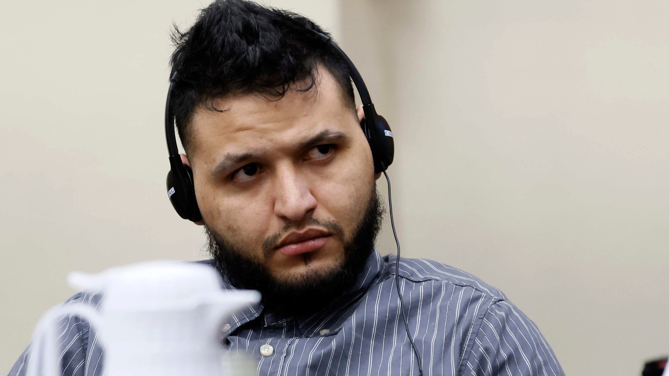 Jose Ibarra pays attention to a witness during his trial at the Athens-Clarke County Superior Court on Monday, Nov. 18, 2024, in Athens, Ga. (Miguel Martinez/Atlanta Journal-Constitution via AP, Pool)