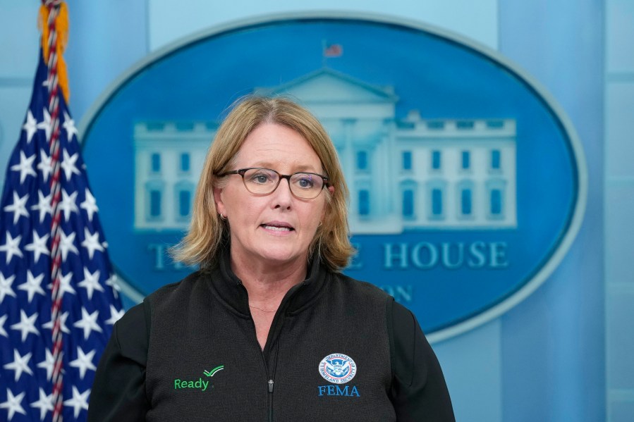 FILE - Federal Emergency Management Agency administrator Deanne Criswell speaks during the daily briefing at the White House in Washington, Aug. 30, 2023. (AP Photo/Susan Walsh, File)